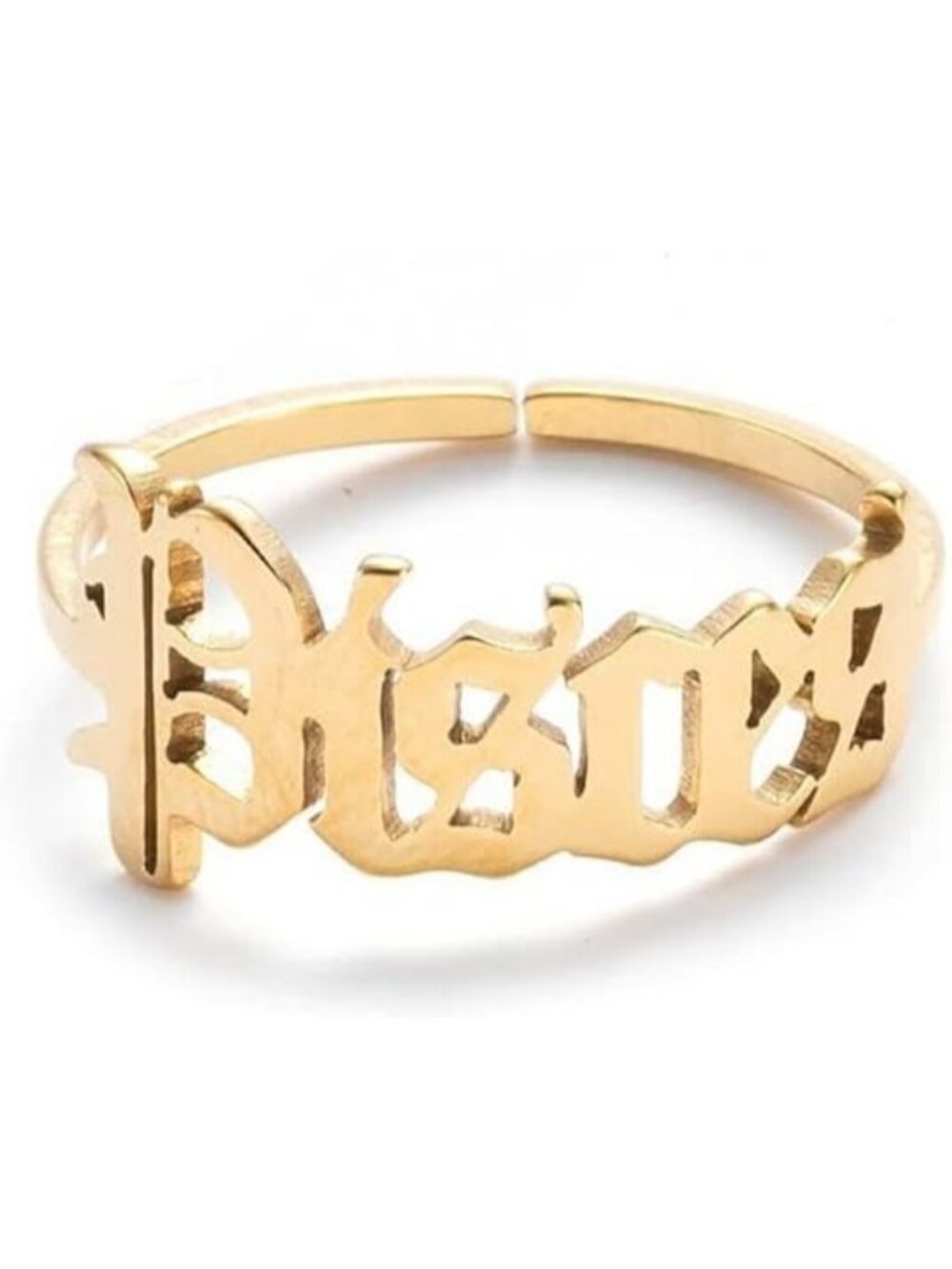 Gold Pisces Constellation Old English Adjustable Steel Zodiac Sign Ring